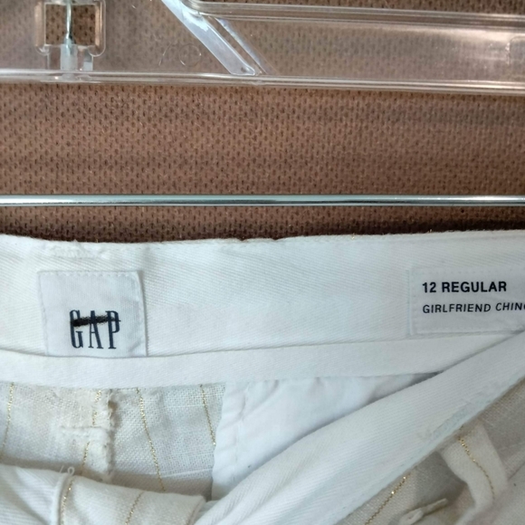 GAP White‎ Linen Pants Gold Stripe Girlfriend Chino Pants Size 12 Straight. - Picture 5 of 15